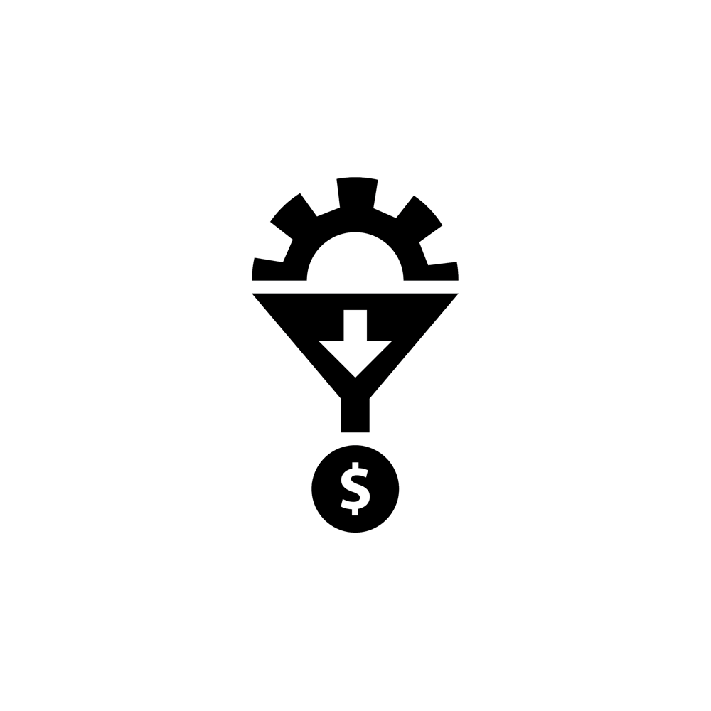 a gear with an arrow leading into a dollar sign